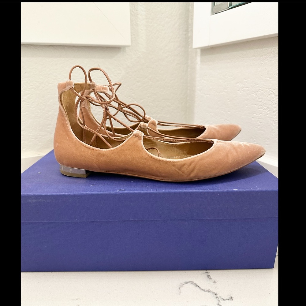 Aquazzura Christy Flats in Pink Velvet